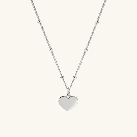Heart Necklace In Silver With Bead Chain